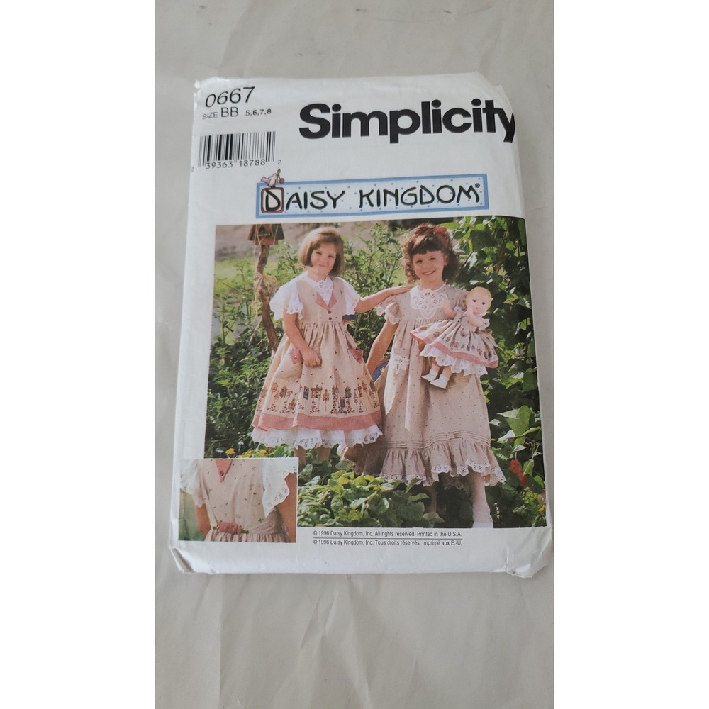 Simplicity 0667 Daisy Kingdom Girls Dress Pinafore Doll Clothes Pattern Size 5-8